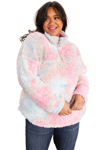 Stockpapa Overruns Pink Plus Size Tie-dye Fleece Sweatshirt