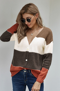 Stockpapa V Neck Buttoned ClosureColorblock Sweater Cardigan 