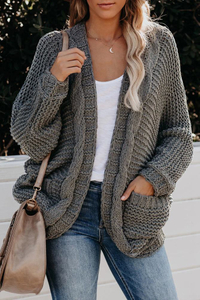 Stockpapa Chunky Knit Solid Cardigan na may Pocket