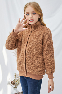 Button ng Stockpapa Overstock Girls Lumipad ng sherpa Jacket