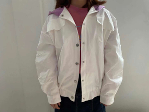 Mga Batang Babae na Cotton Cargo Back Pocket White Bomber Denim Jacket