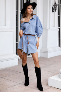 Stockpapa Asymmetric Cold Shoulder Denim Dress