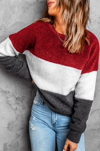 Ladies color blocked Soft plush sweaters